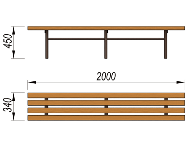 Двухметровая лавочка без спинки 2 м МАФ 1602 в Кемерове